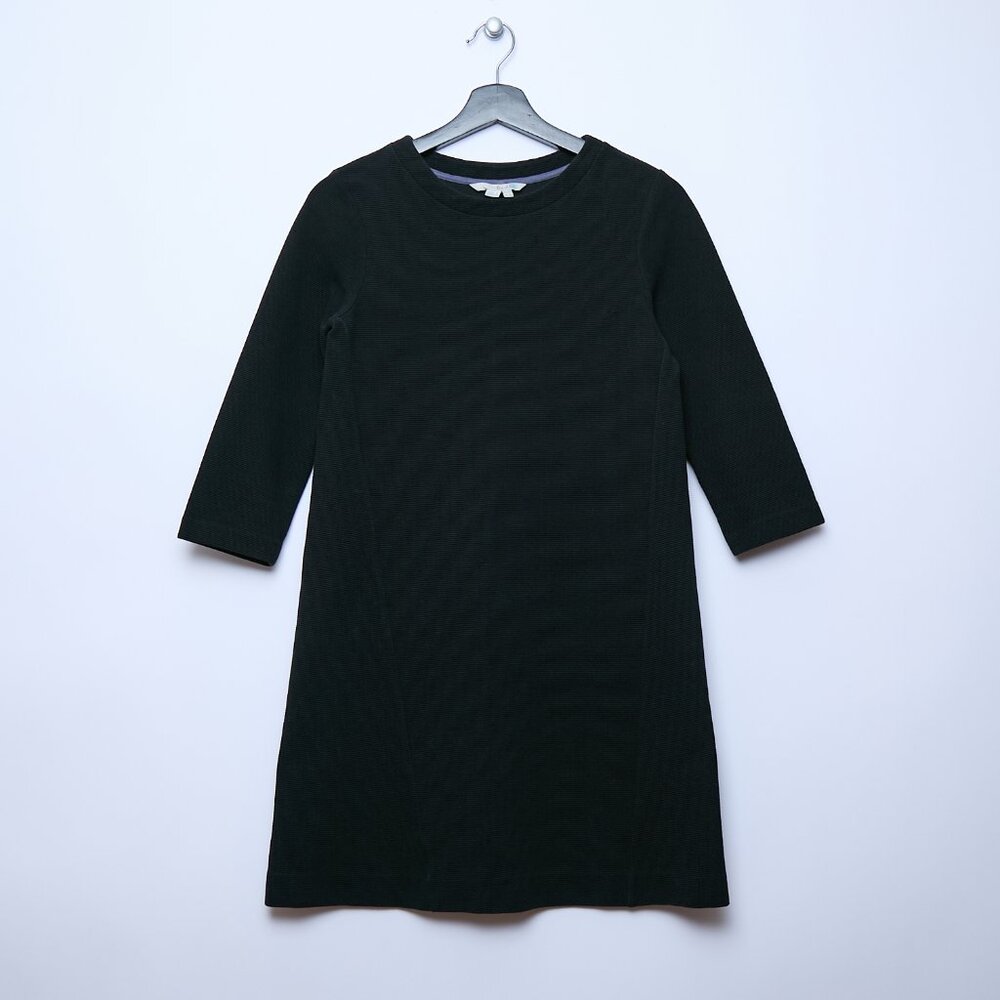 Boden Ottoman A-Line Scoop Neck Ribbed 3/4 sleeve Dress black size 2 minimal